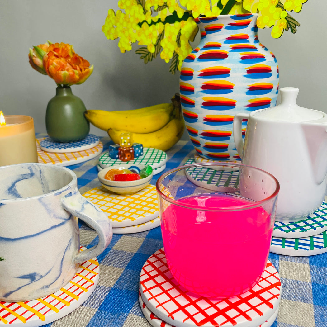 COASTER SET - VERMILLION CHECK