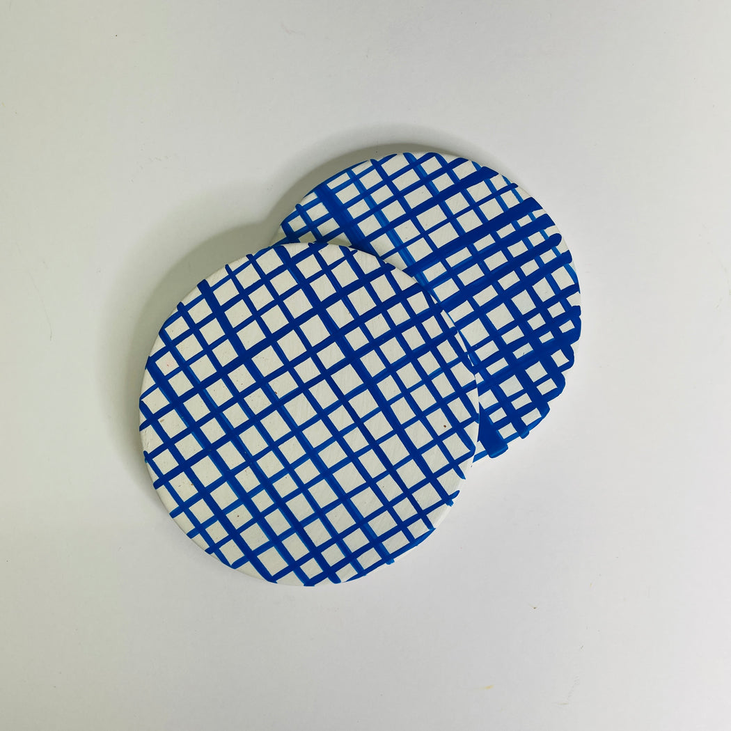 COASTER SET - BLUE CHECK