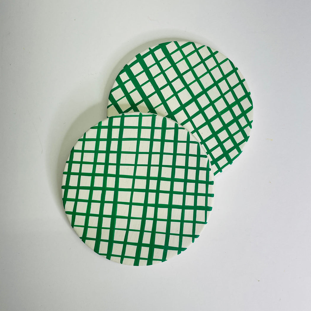 COASTER SET - GREEN CHECK
