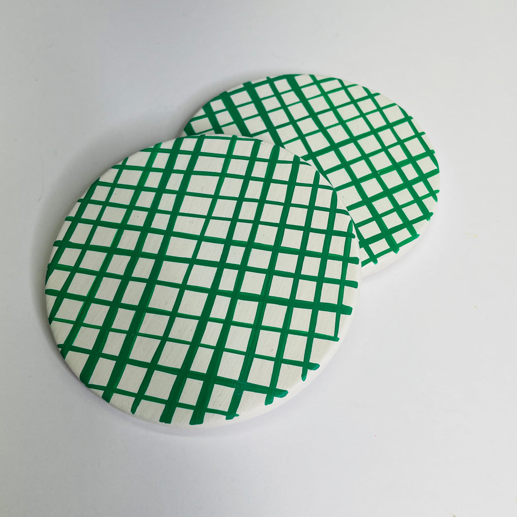 COASTER SET - GREEN CHECK