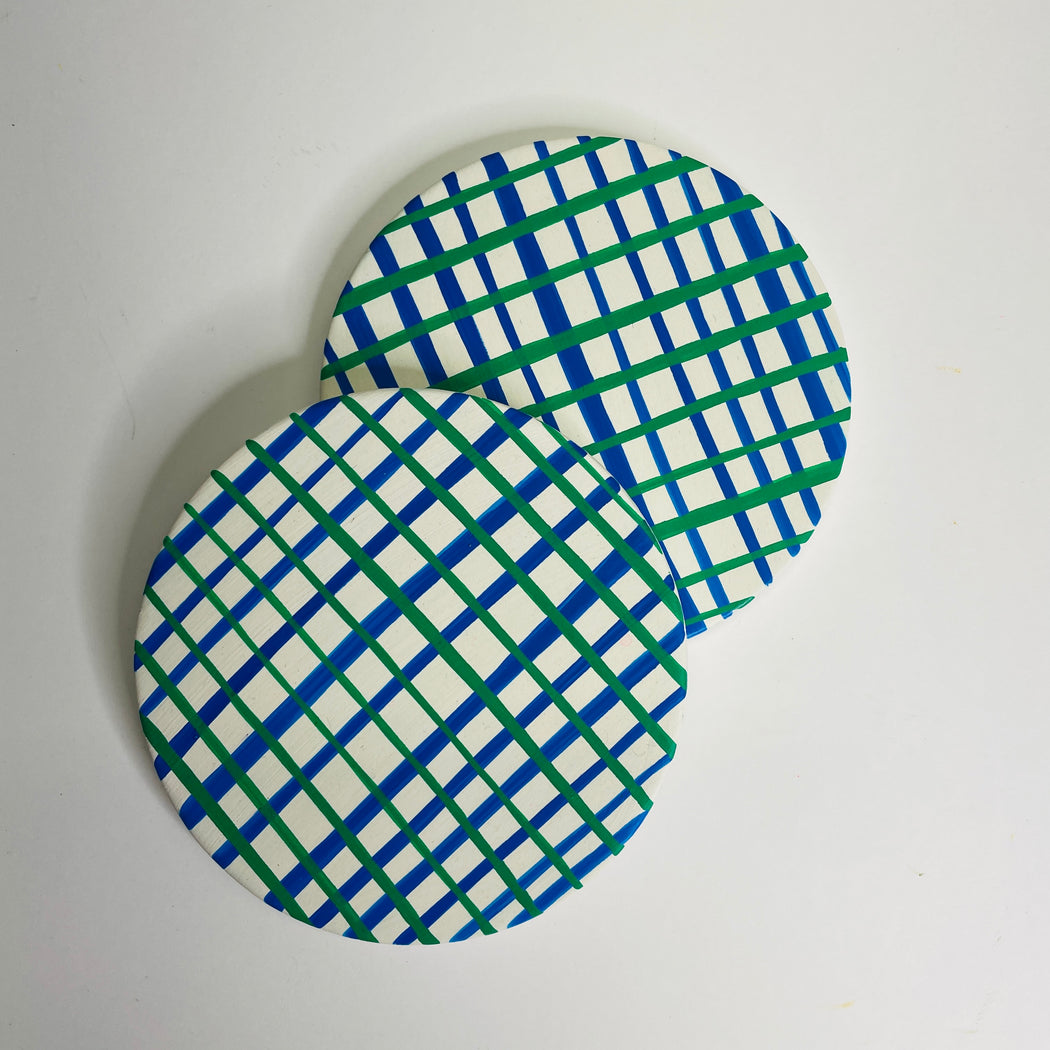 COASTER SET - BLUE/GREEN CHECK