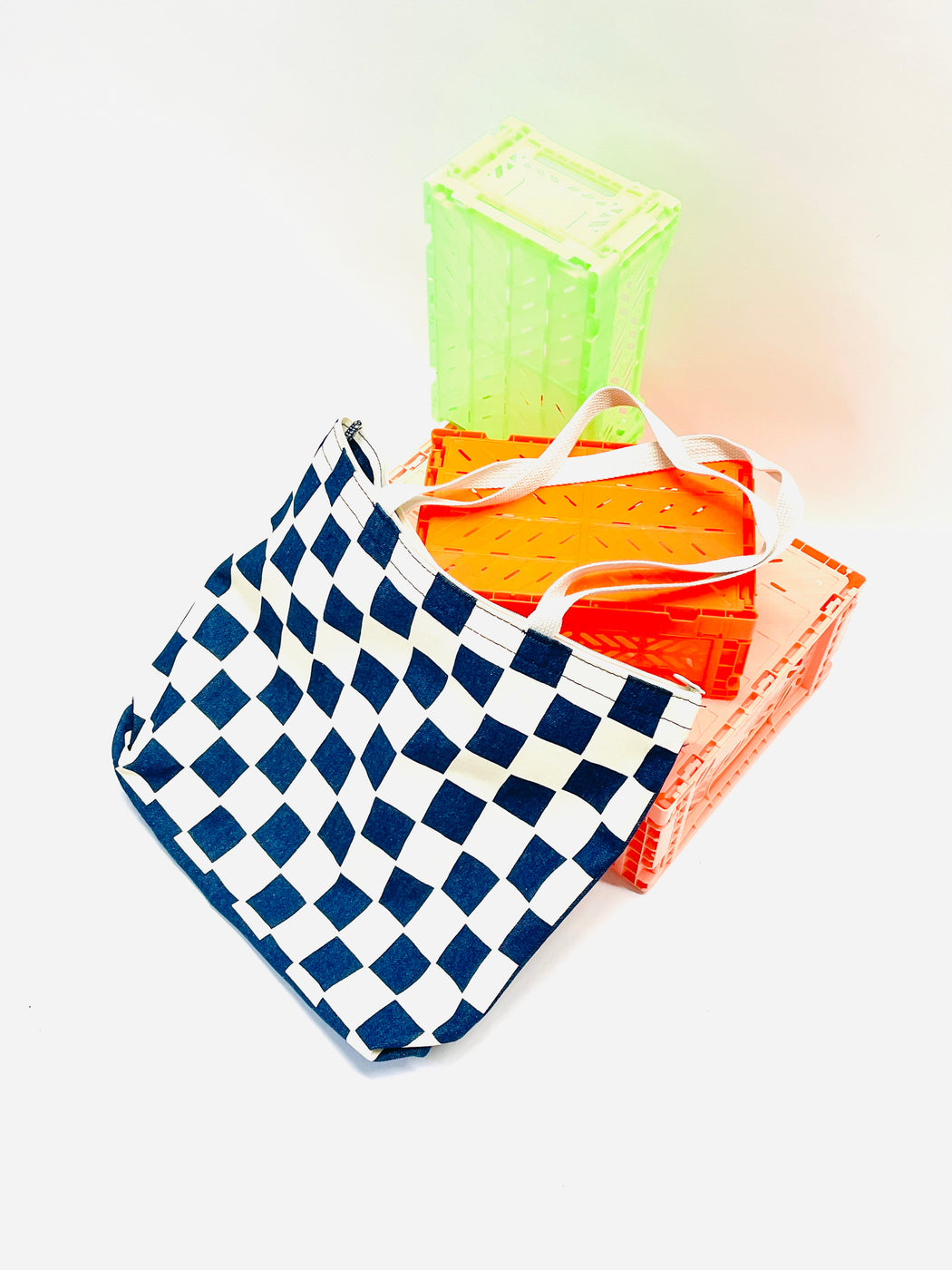 CHECKERBOARD DENIM TOTE BAG