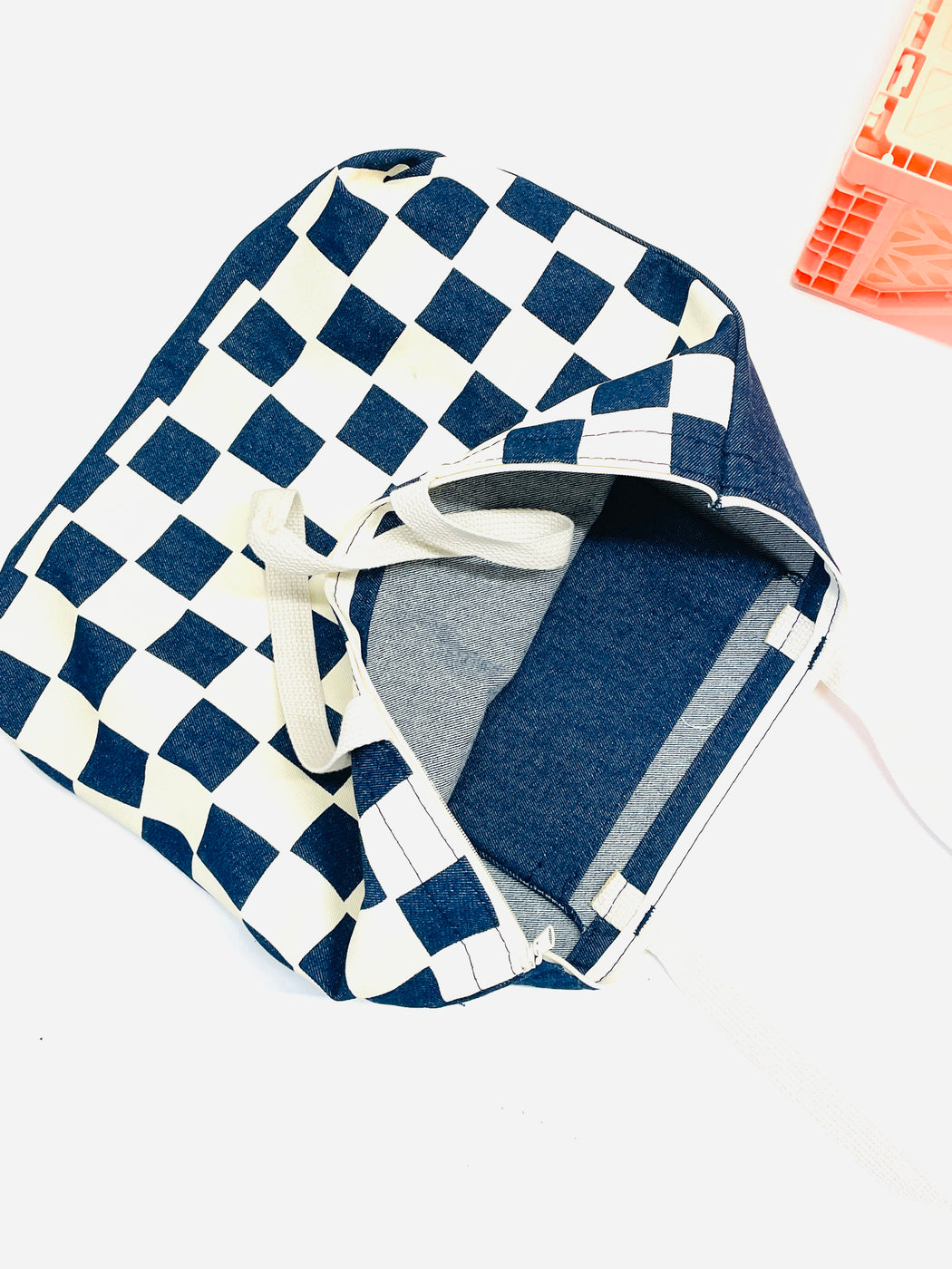 CHECKERBOARD DENIM TOTE BAG