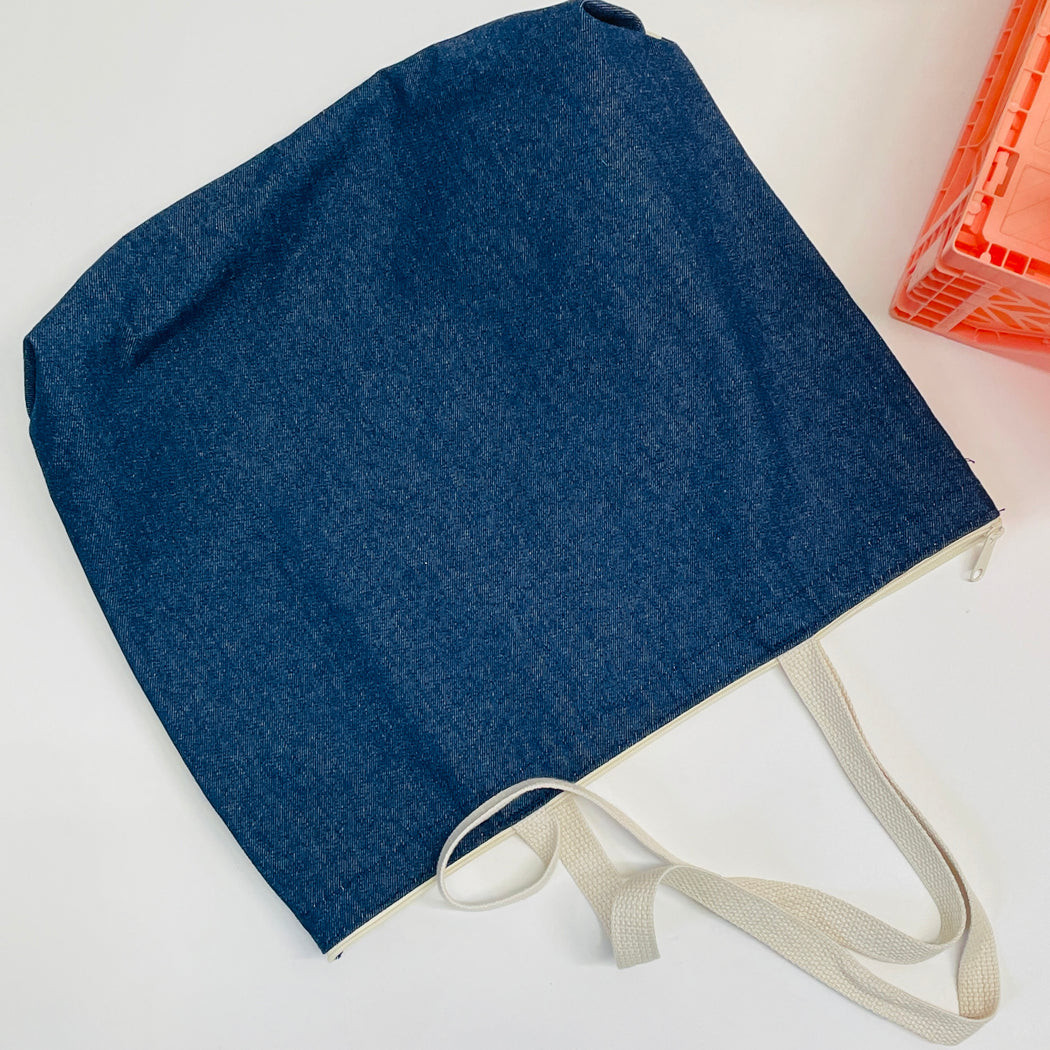 CHECKERBOARD DENIM TOTE BAG