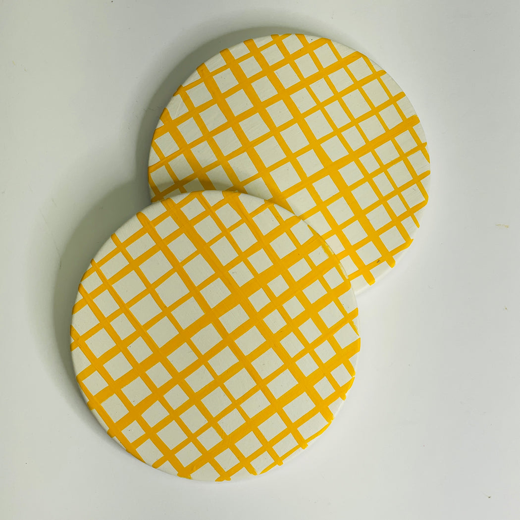 COASTER SET - YELLOW CHECK