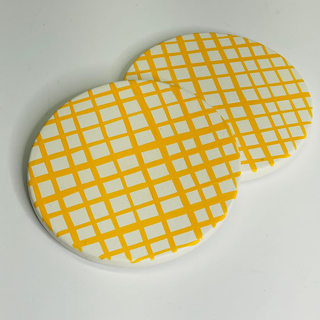 COASTER SET - YELLOW CHECK