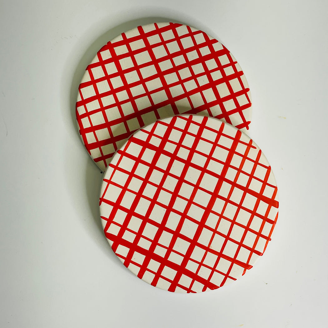 COASTER SET - VERMILLION CHECK