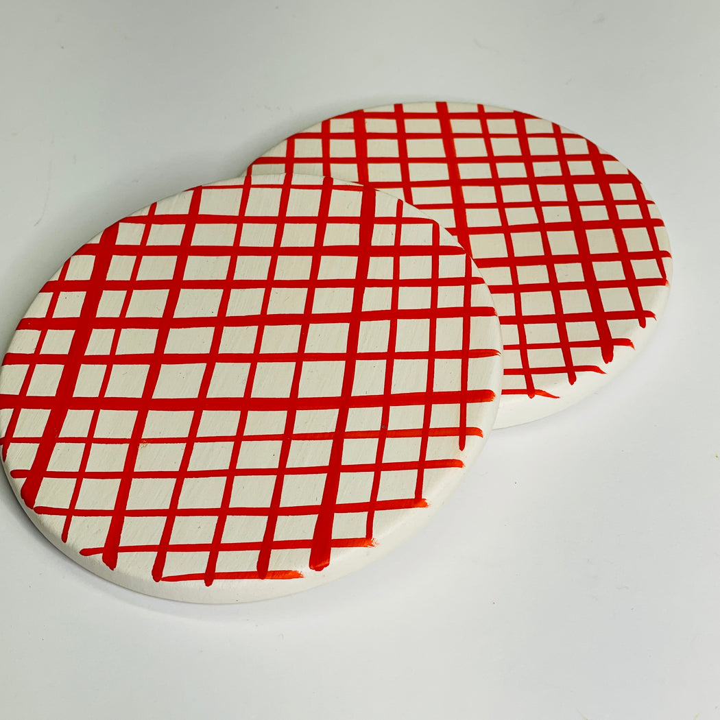 COASTER SET - VERMILLION CHECK