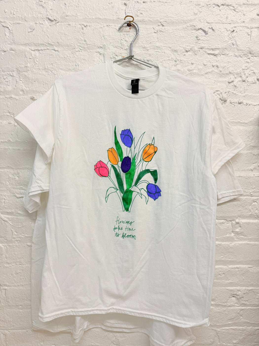 FLOWERS TAKE TIME TO BLOOM HAND PAINTED T