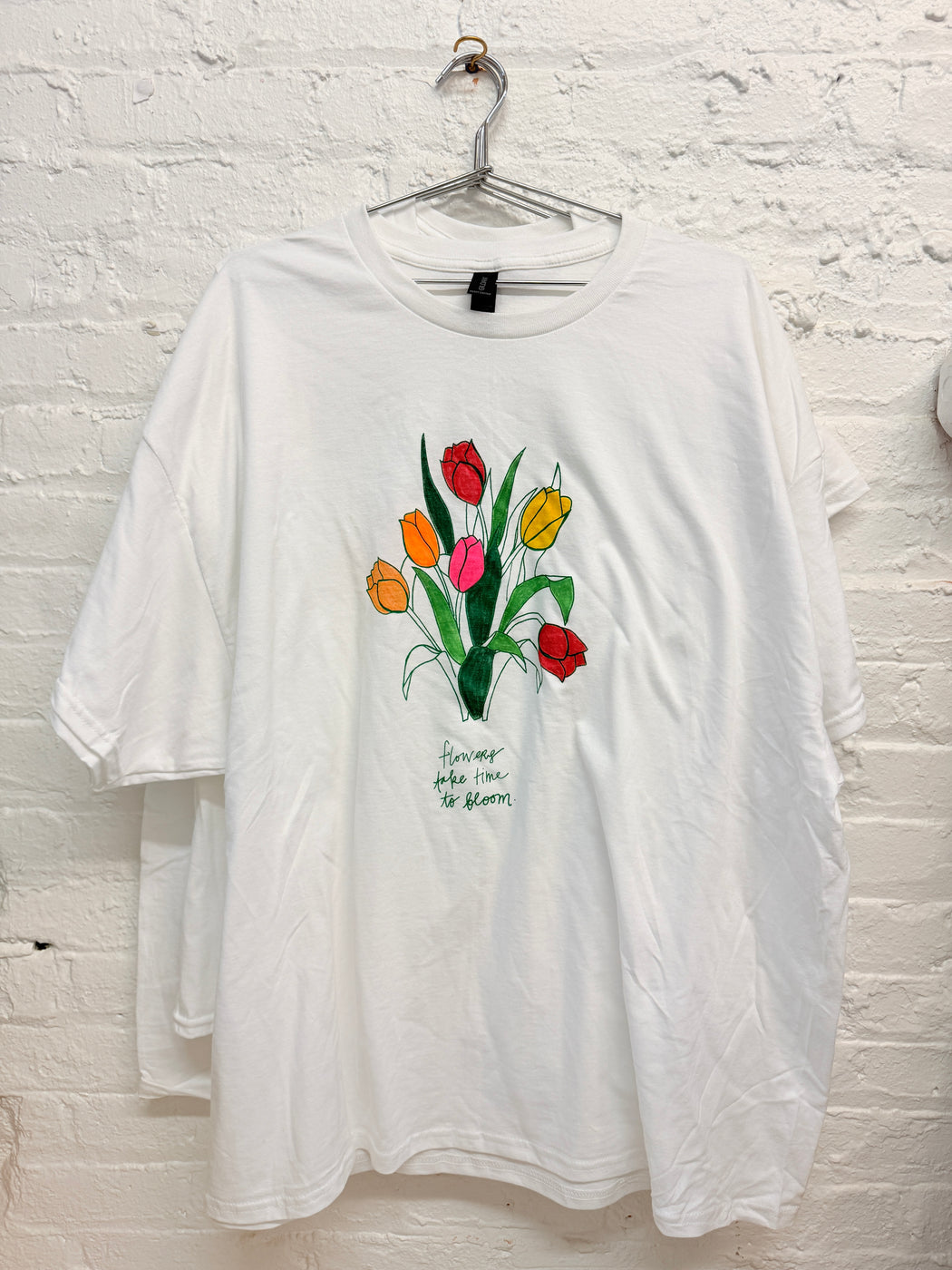 FLOWERS TAKE TIME TO BLOOM HAND PAINTED T