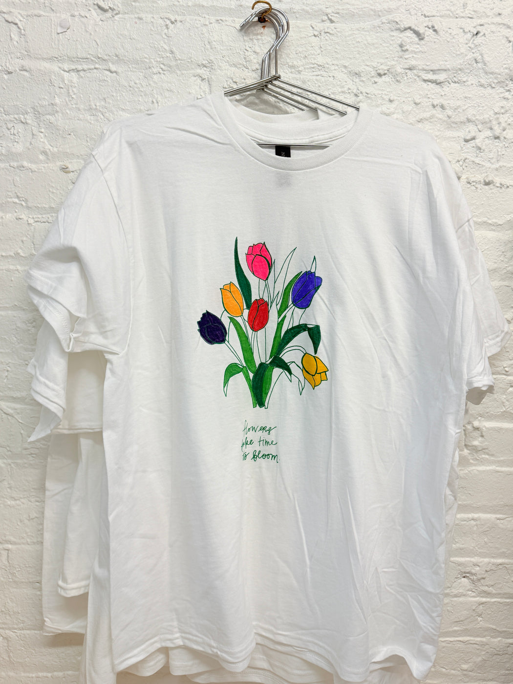 FLOWERS TAKE TIME TO BLOOM HAND PAINTED T