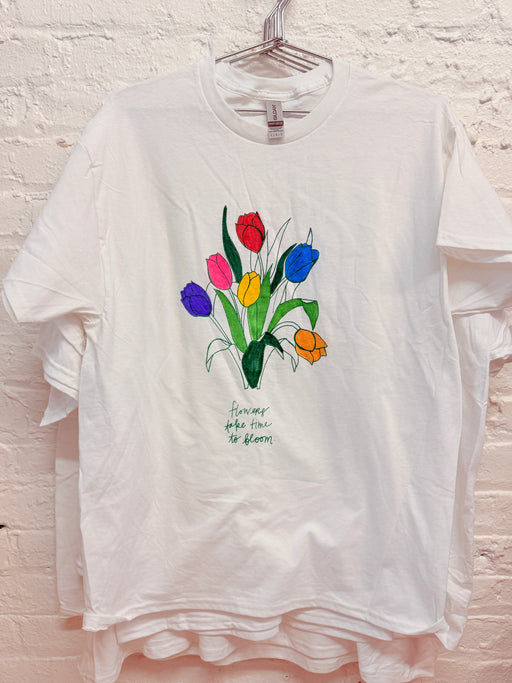 FLOWERS TAKE TIME TO BLOOM HAND PAINTED T