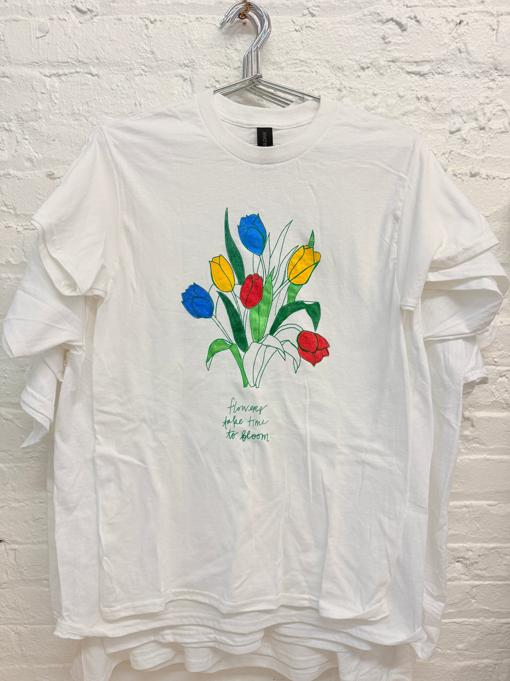 FLOWERS TAKE TIME TO BLOOM HAND PAINTED T